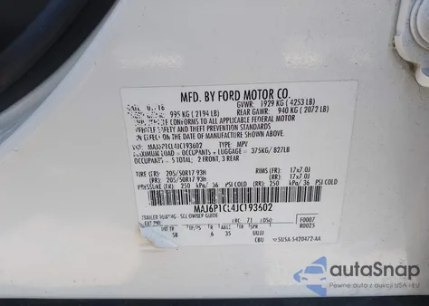 2018 Ford Ecosport Ses z USA, uszkodzony, nr VIN MAJ6P1CL4JC193602